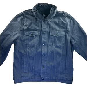 FOREVER 21 Men Black Distressed Denim Jacket L Button Closure Pockets